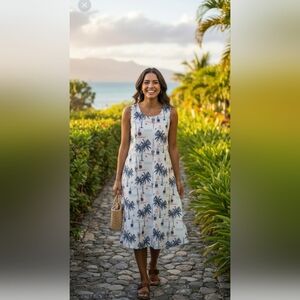 Fairhope Tropical Paradise Sleeveless Midi Dress With Pockets Women's Size M